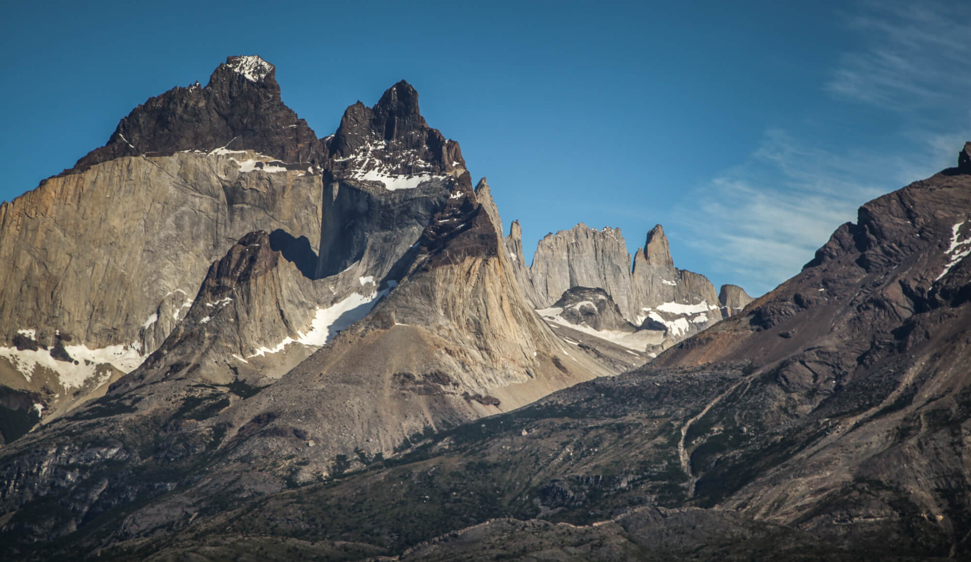 side view of The Horns Los Cuernos Patagonia