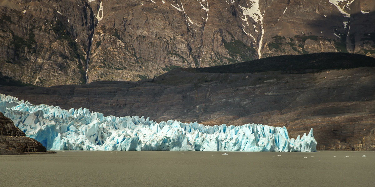 closeup view Grey Glacier Torres del Paine