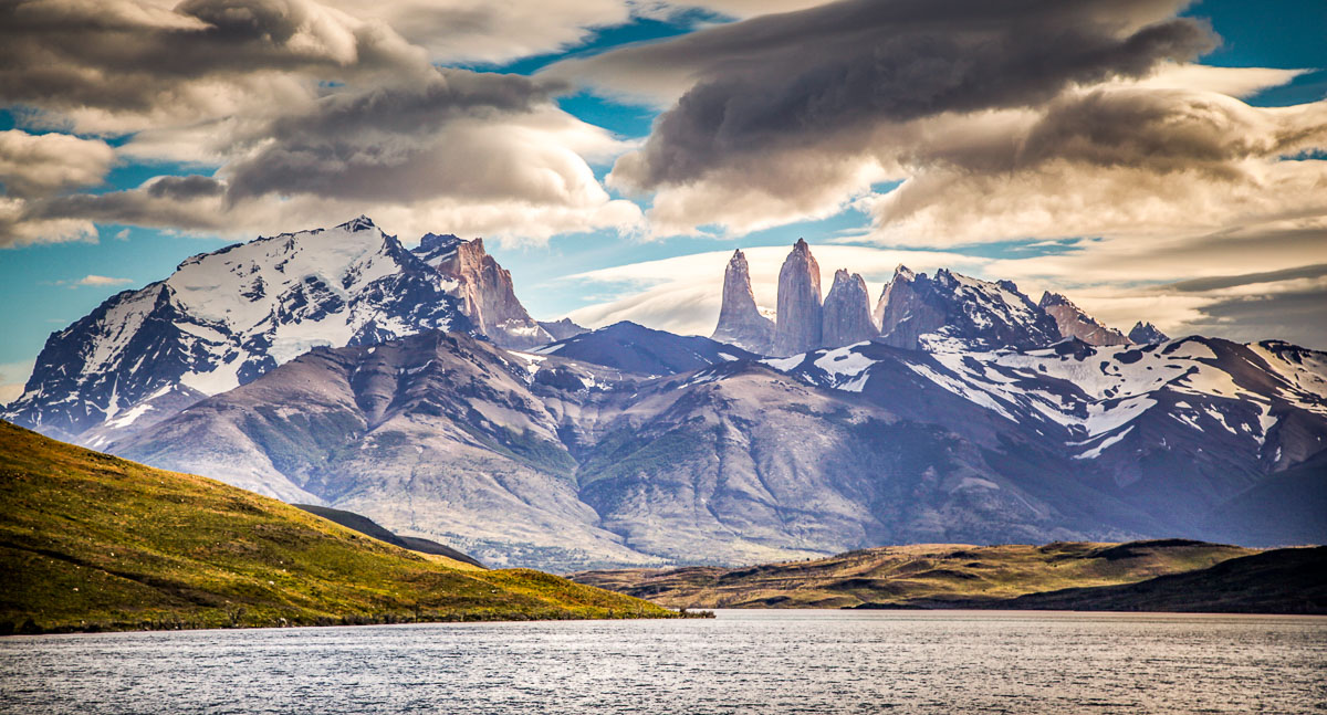 view of The Towers from afar Torres del Paine