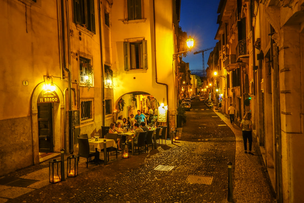 Verona outdoor dining at night
