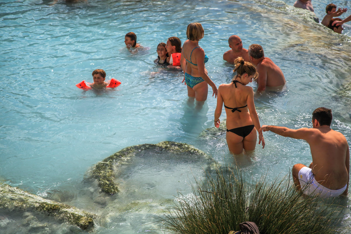 bathers at Saturnia thermal springs