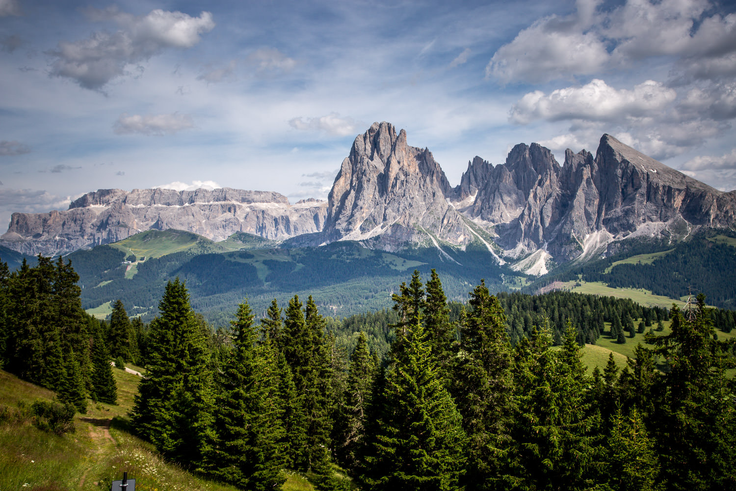 View of Sassolungo and Marmolada from cablecar