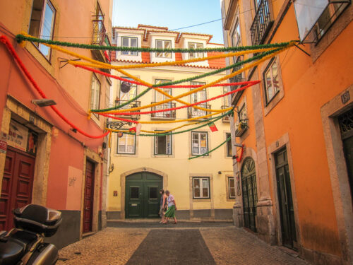 Lisbon street with ribbons