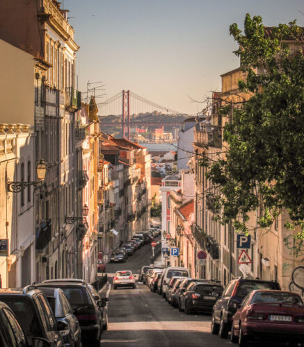 Lisbon street view of bridge