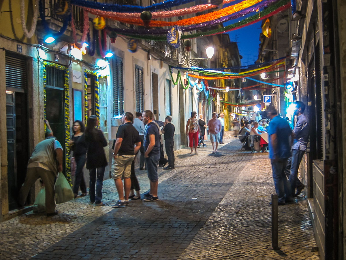 Bairrio Alto busy at night Lisbon