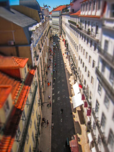 Lisbon street view from Santa Justa Lift⁩⁦