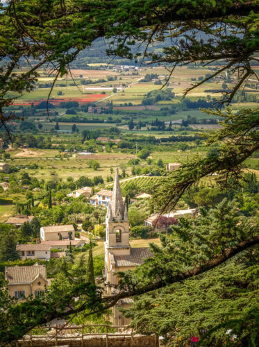 view of Bonnieux church steeple