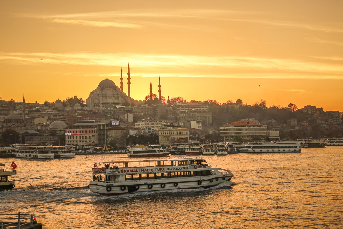 Bosphorus ferry at sunset