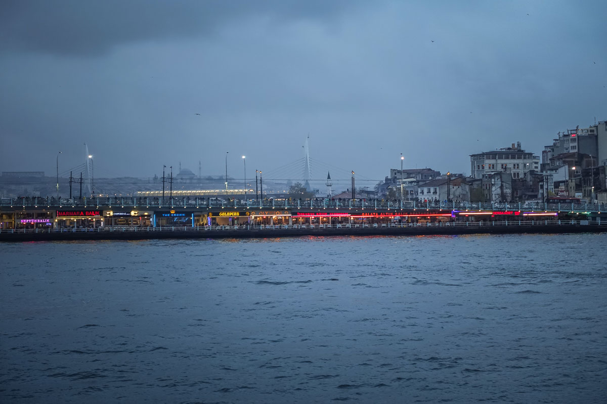 view of Galata bridge at dusk