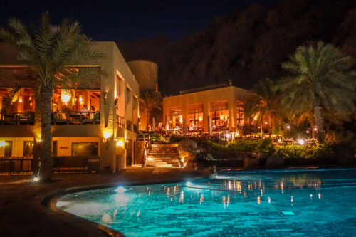 Main pool at night Six Senses Zighy Bay